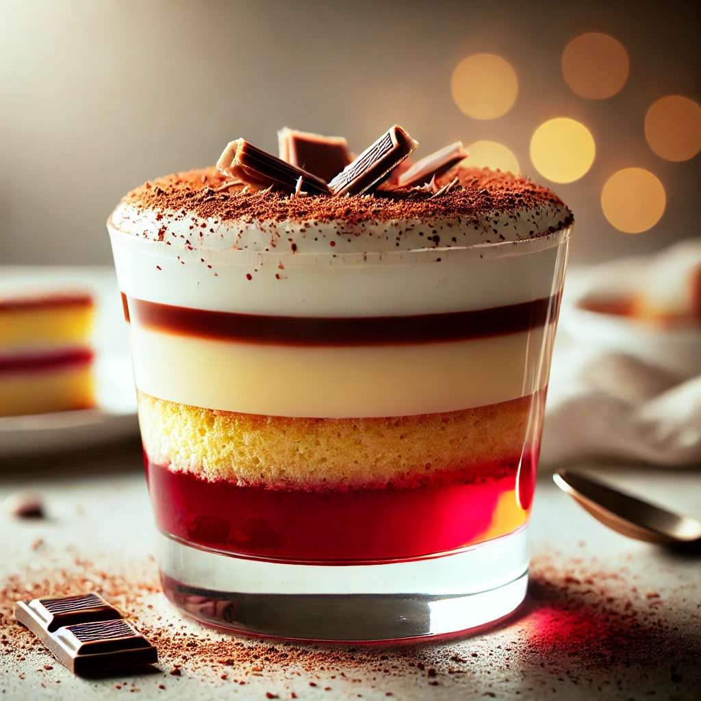 
                  
                    Panettone Creme Zuppa Inglese (Likör-Vanille) und Himbeeren
                  
                